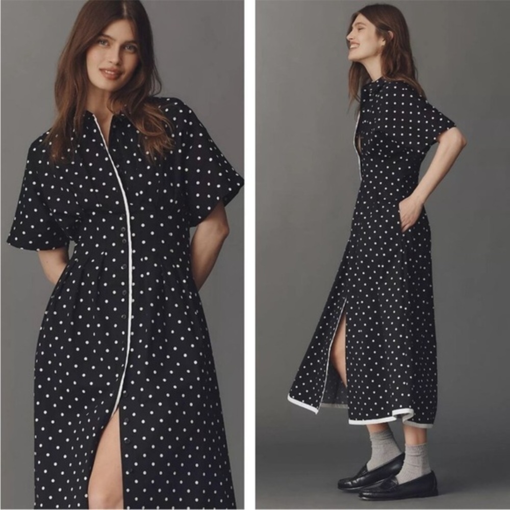 The Tobie Shirt Dress by Exquise Anthropologie NWT Polka Dot Black Dress
